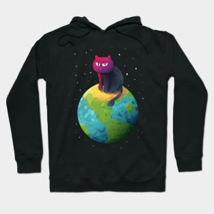 Unimpressed Cat Sitting on Top of the Planet Hoodie